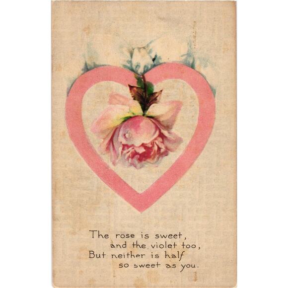 Valentines Day Postcard Antique Rose Sweet Violet Too Sweet As You Posted 1920 - Picture 1 of 2